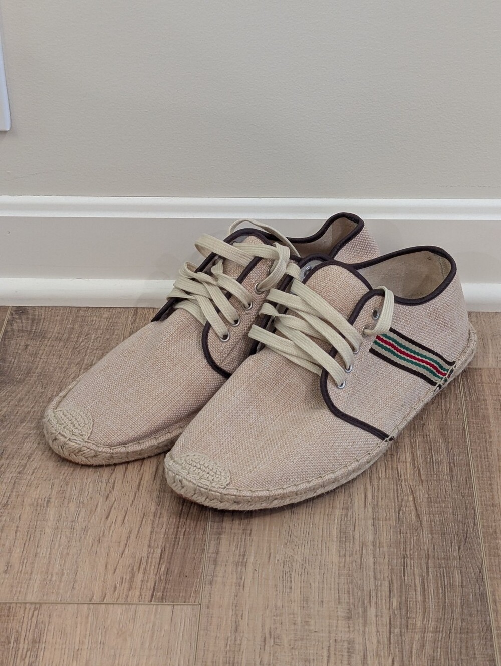 Mens Espadrille Canvas Jute  Lace Up Casual Shoes EU 45 US 11.5 Beige
